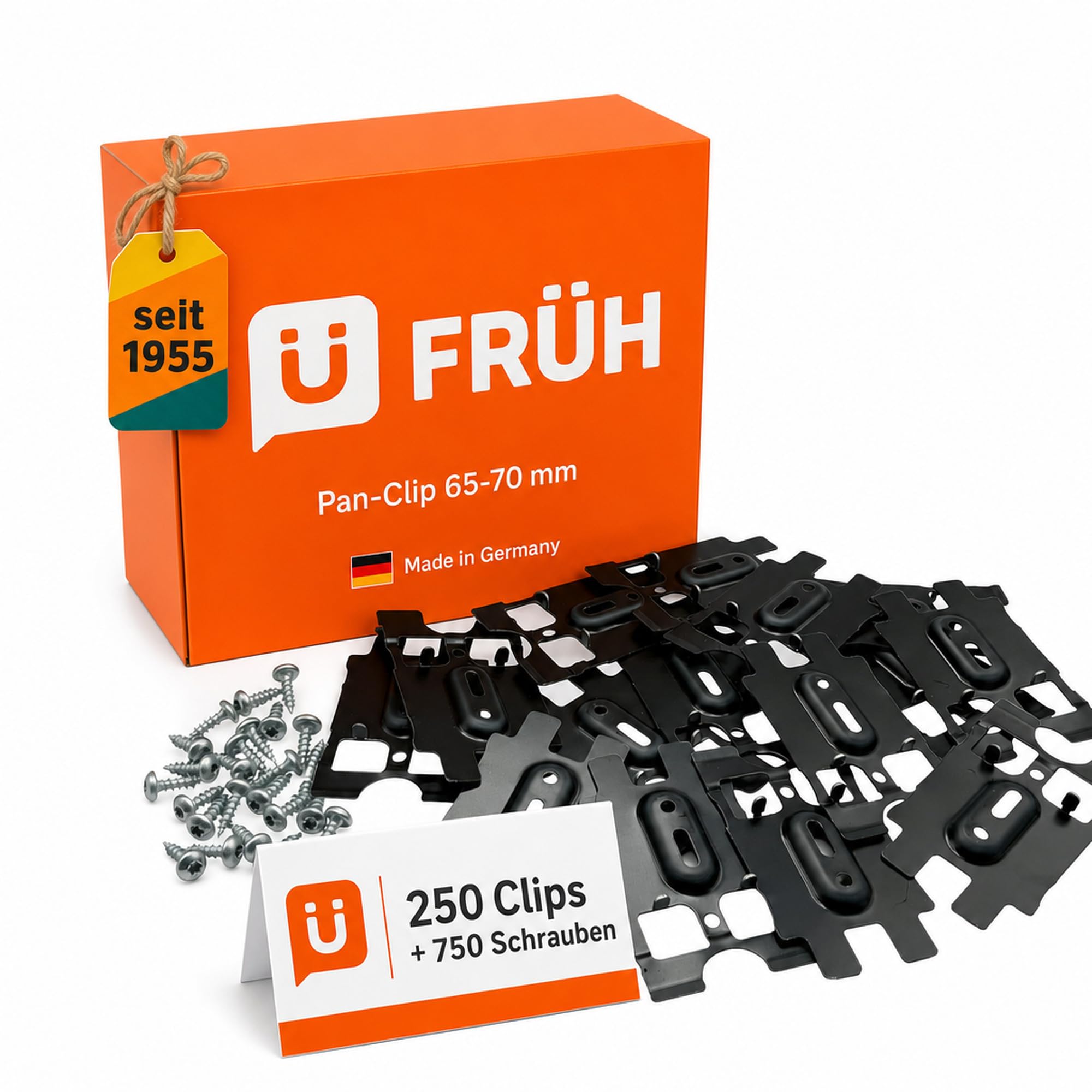 FRÜH Pan-Clip Rhombusleisten Befestigung 60-75 mm, Fassadenclip für Rhombus und Parallelogramm Profile, 250 Stück inkl. Schrauben