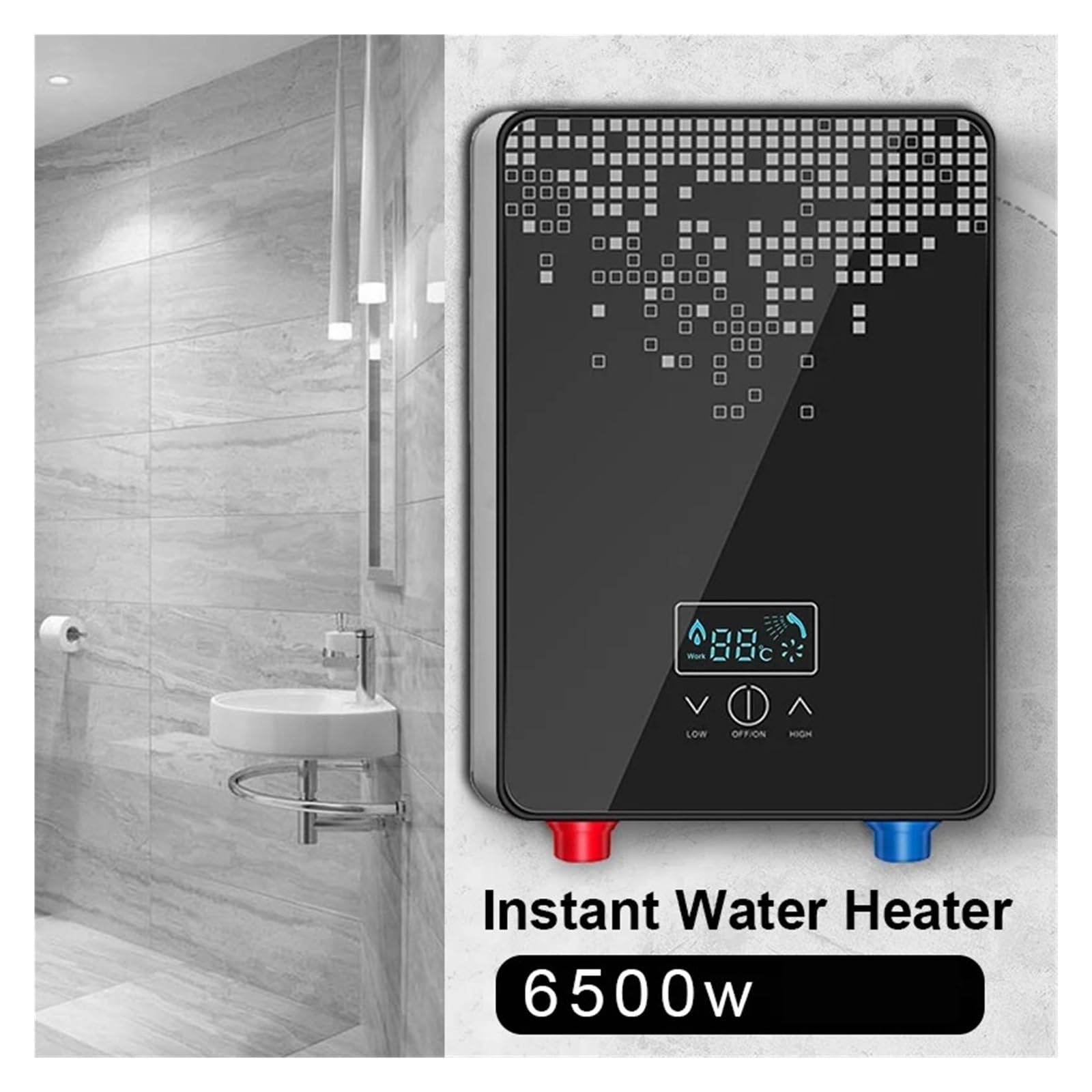 Calentador De Agua Eléctrico Instantáneo, Grifos Baño Ducha, Grifo Cocina, 6500W, Pantalla Digital, Temperatura Automática RáPido Y CóModo