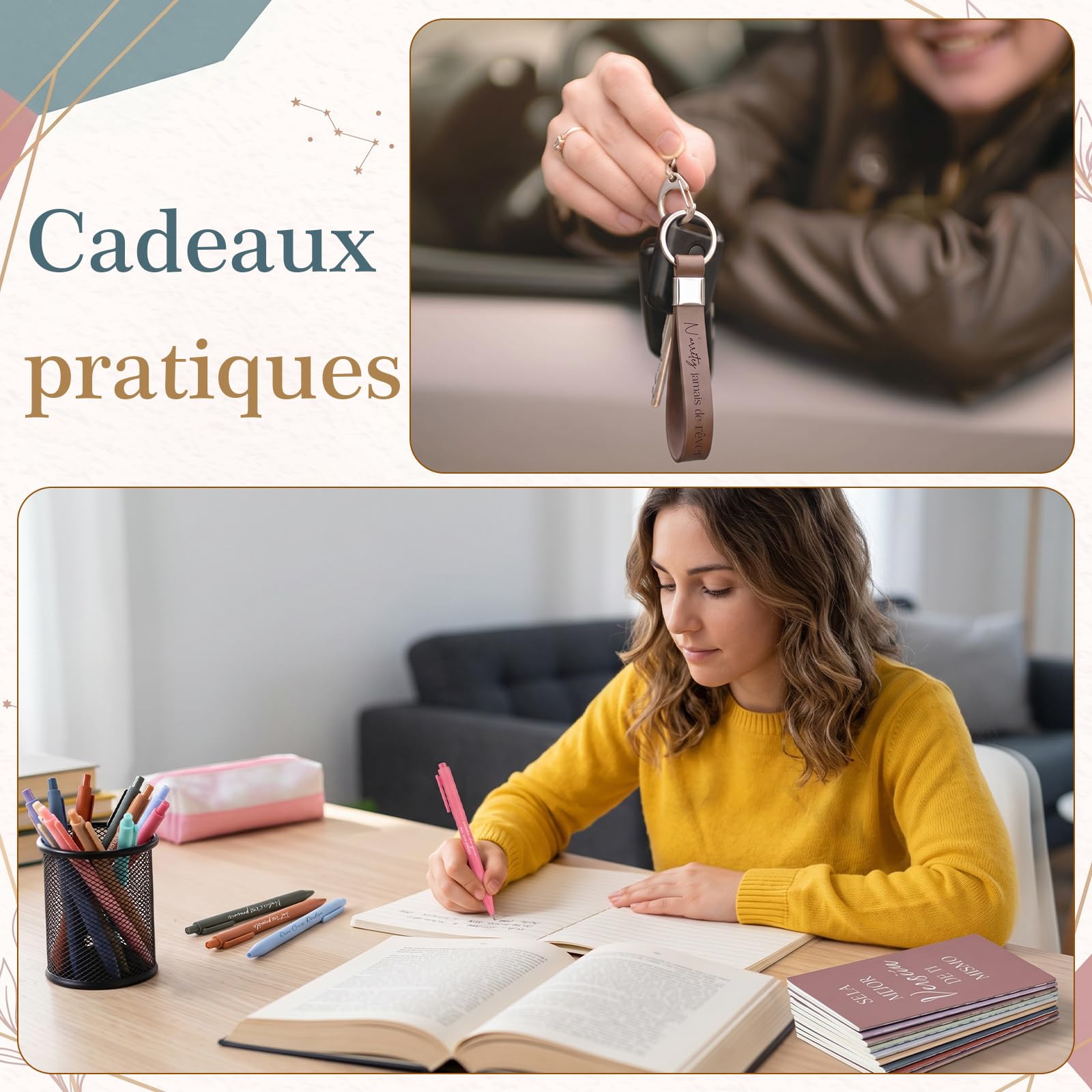 Faccito Lot de 24 Sets Cadeau Motivation Carnet Stylo Porte-Clés en Silicone Citations Inspirants, Coffret Remerciement pour Collègues, Employés, Enseignants, Départ, Anniversaire, Noël