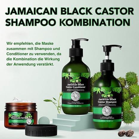P-Beauty Rizinusöl 3er Set Shampoo Conditioner & Haarmaske mit Biotin Haarwachstum Haarpflege Kopfhautpflege - Shampoo Spülung & Haarkur gegen Haarausfall - Pflegeshampoo Haarspülung & Maske Set