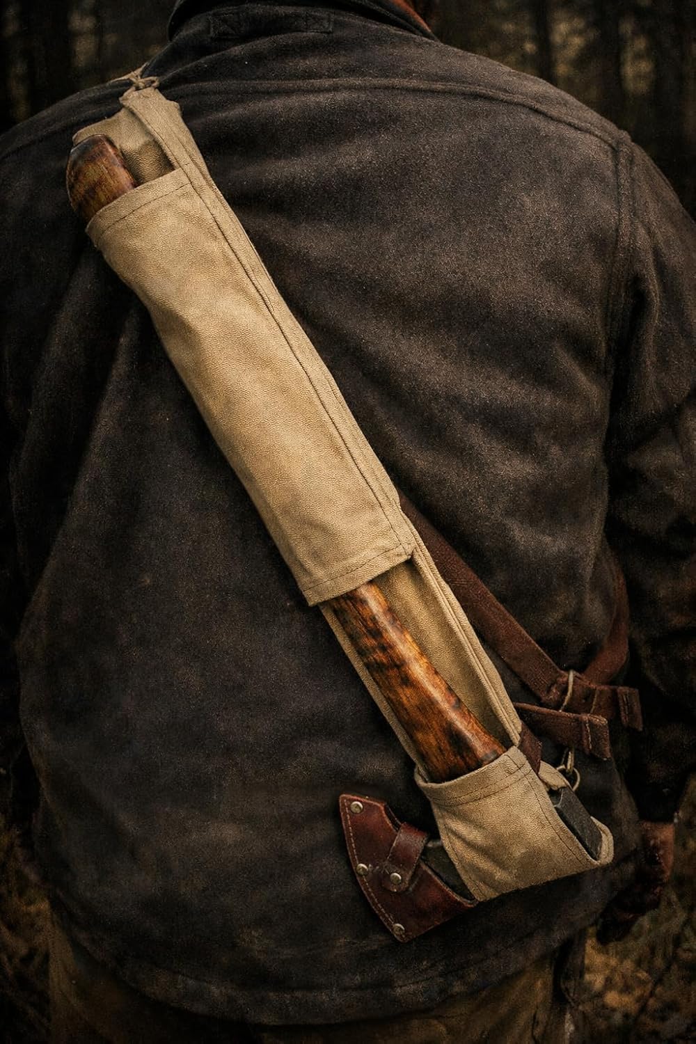 Campcraft Waxed Canvas Axe and Saw Sling, Bushcraft Axe Carrier, Ax Sheath, Sling Bag, Boreal Saw Sheath
