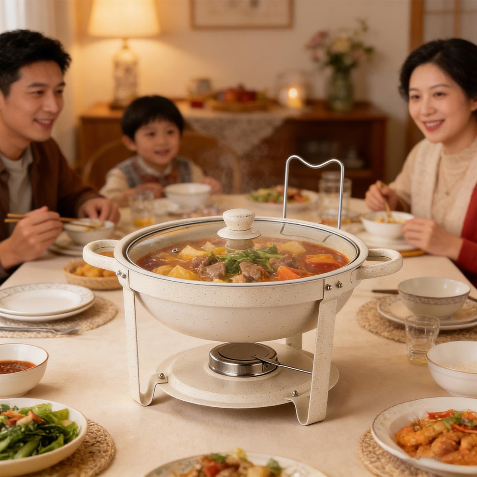 Bandeja Caliente para Buffet Estufa de Servir con Tapa Transparente | Fuente Caliente Blanca para , boda, banquetes, Acción de Gracias, Navidad, Año Nuevo, Semana