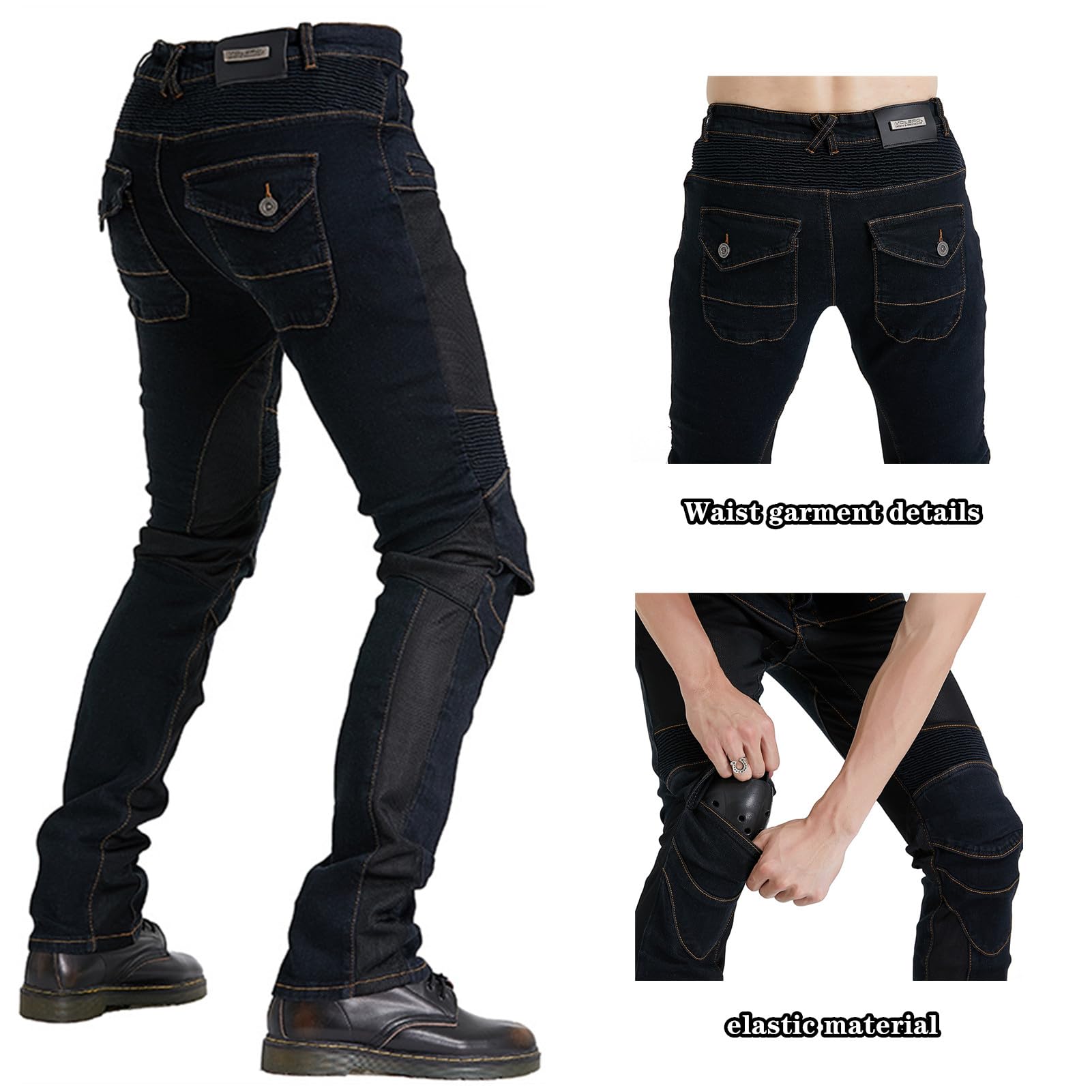 Jeans da Moto da Pantaloni da Motociclista in Denim Impermeabili Protezione Impermeabile Pantaloni da Moto da Ciclismo Jeans da Motociclista Elasticizzati con 4 Protezioni (Nero,S)