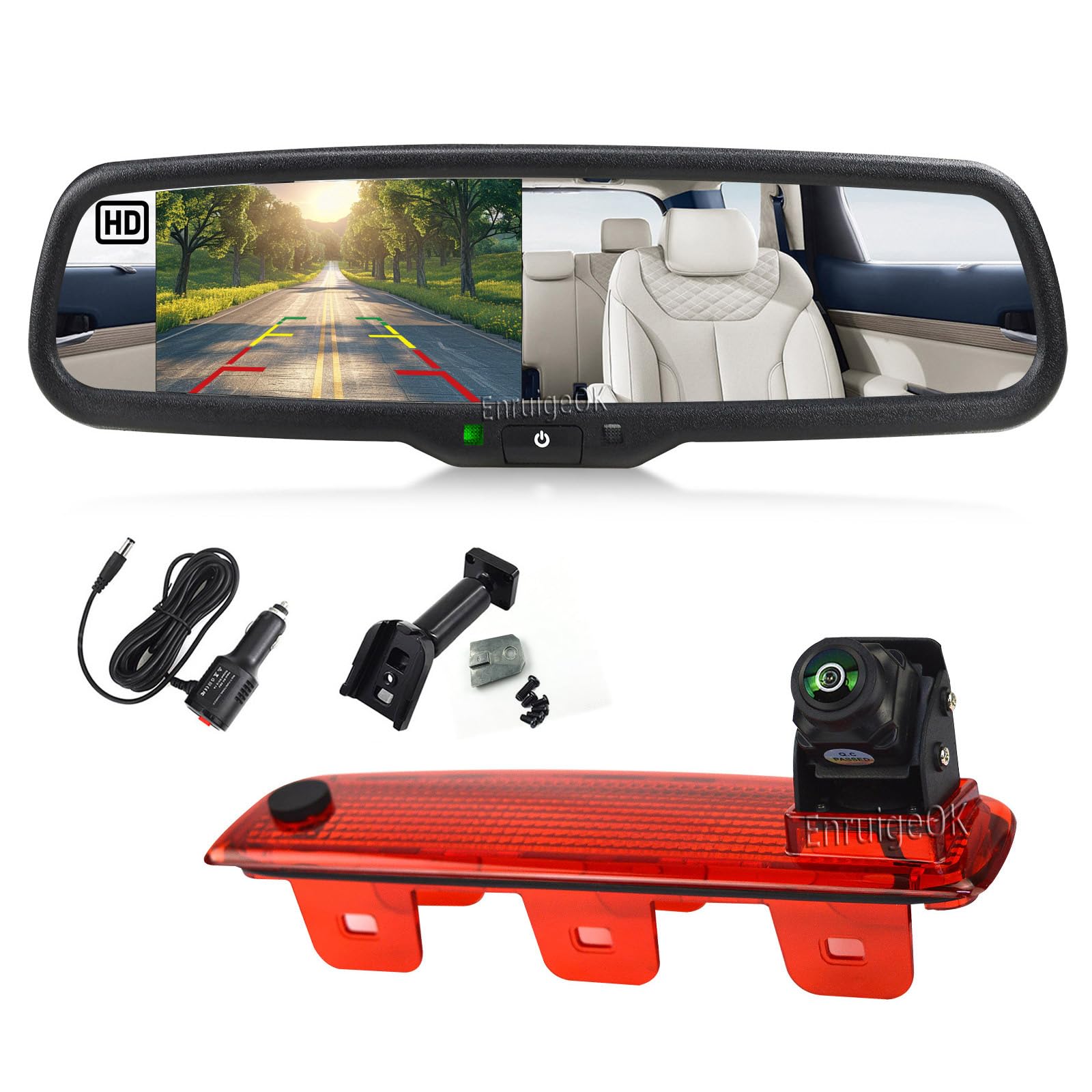 Cámara de marcha atrás HD de alto nivel para Renault Express 2021-2024, Dacia Dokker 2012-2024, repuesto original de carcasa de luz de freno con monitor de espejo de 4.3 pulgadas (kit n.º 1)