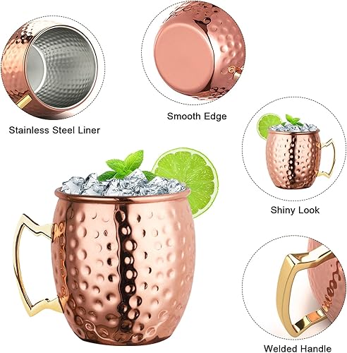 Miniatura 15 de LIVEHITOP Moscow Mule - Juego de 4 tazas de cóctel hechas a mano de cobre de 19.5 onzas con posavasos para bebidas frías, vino, bar, fiesta, hotel