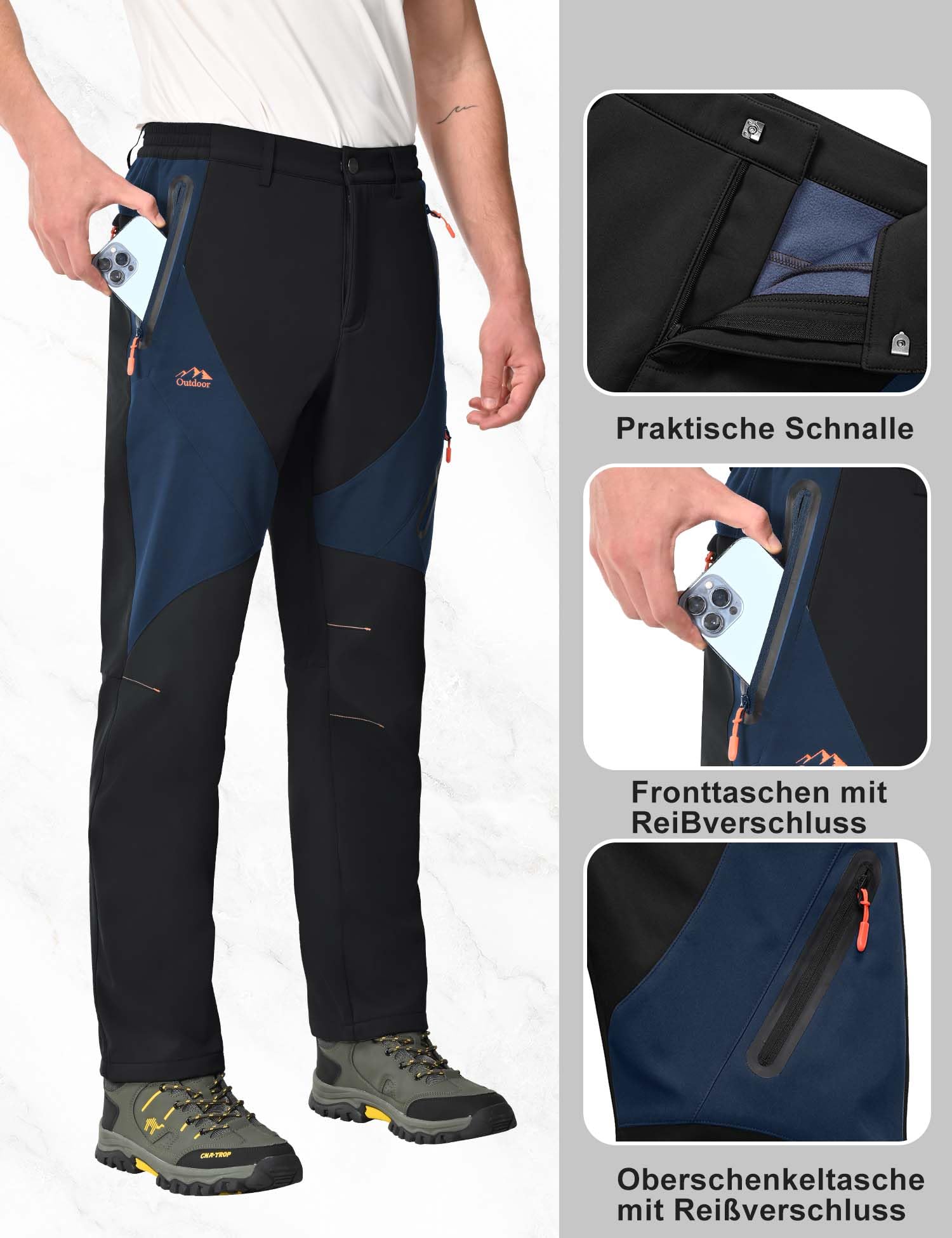 HFDWYJ Uomo Impermeabile Hiking Pants Outdoor Snow Ski Pesca Fleece Foderato Isolato Soft Shell Pantaloni Invernali