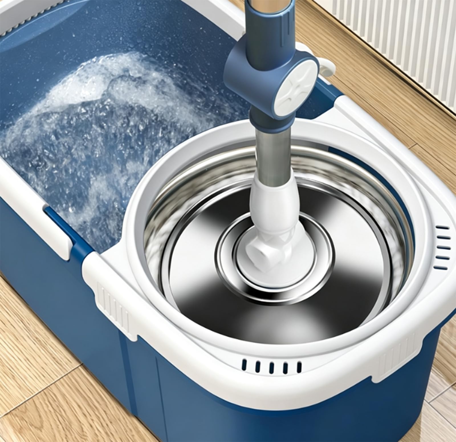 Sistema de fregona y Cubo Giratorio de 360° con Mango Ajustable | con 3 cabezales de repuesto para trapeador de microfibra, sistema de trapeador de piso fácil