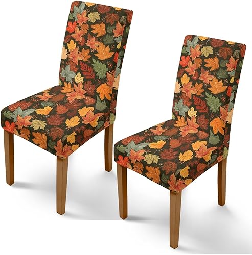 Miniatura 42 de Rnyleeg Fall Autumn Seat Covers for Dining Chairs Set of 2 Leaves Themed Stretch Dining Chair Covers Soft Comfy Chair Slipcovers for Kitchen Hoja de
