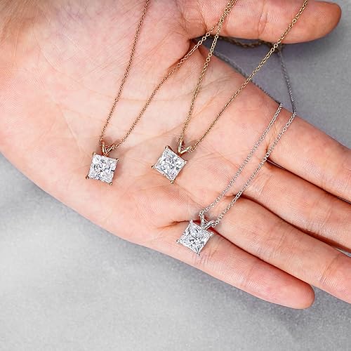 Miniatura 4 de Collar con colgante Swarovski de Zirconia, corte de princesa de plata fina bañada en oro o platino, 18", platino-bañado-plata, Platino