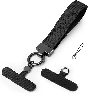 Elastic Phone Lanyard with Phone Tabs, Stretchy Braided Cellphone Wrist Strap and Keys Keychain
