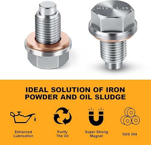 Miniatura 6 de Tapón magnético de drenaje de aceite M12 x 1.25 de acero inoxidable con juntas de arandela de cobre rojo de repuesto para Toyota, Lexus, Nissan,