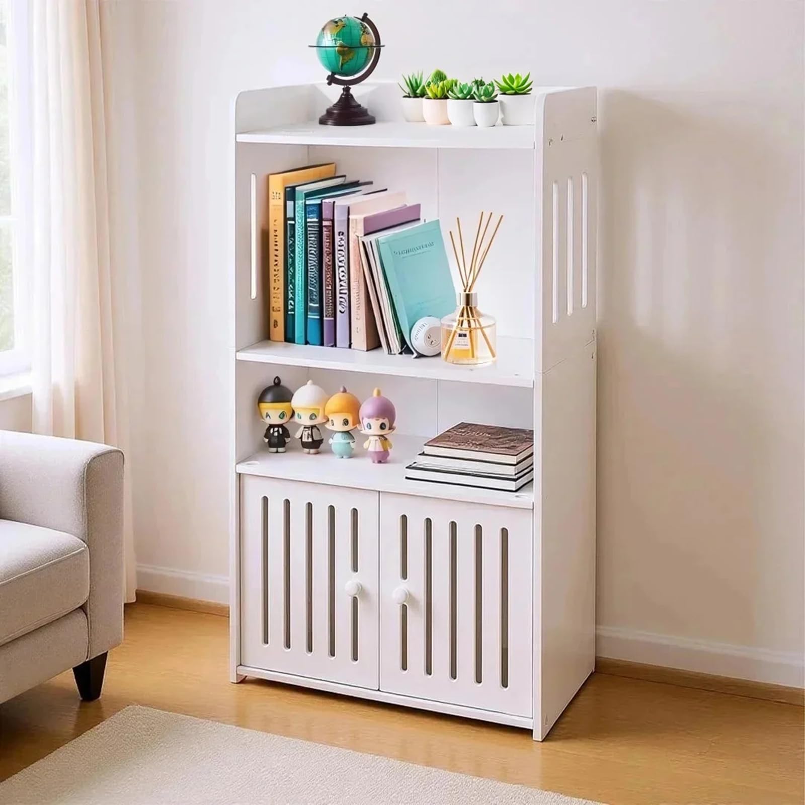 powerking 4-Tier White Bathroom Storage Cabinet，Organizador Independiente con Puertas y estantes, Armario de Piso de Almacenamiento Impermeable para baño, Inodoro, Oficina, Sala de Estar, Cocina
