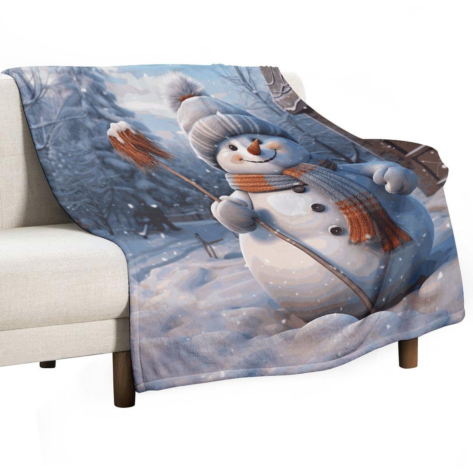 Plaid en flanelle douce bonhomme de neige contre la fraîcheur du salon