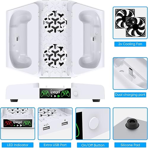 Miniatura 5 de Soporte de refrigeración vertical con ventilador de refrigeración de succión y estación de carga de doble controlador para Xbox Series S, estación