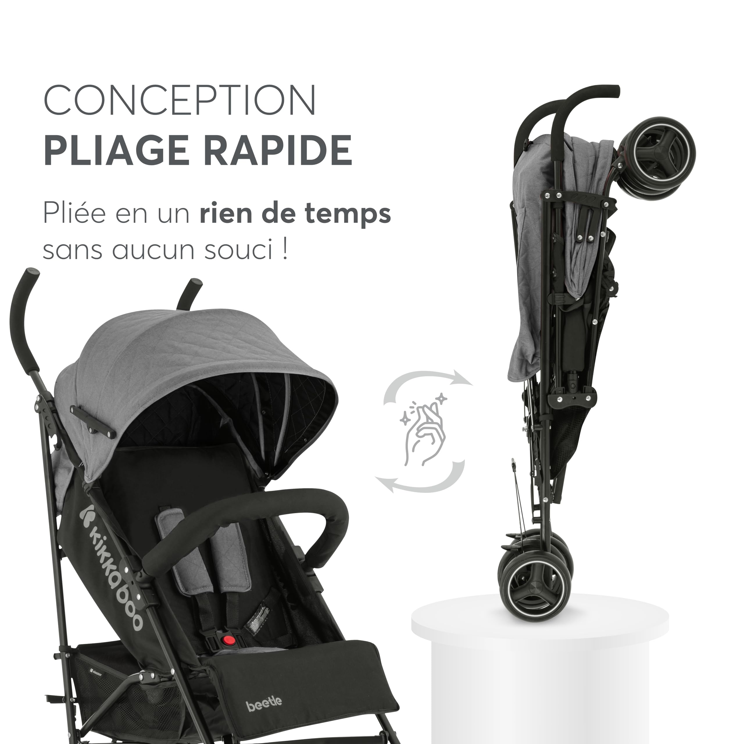 Poussette KikkaBoo BEETLE pliable compacte gris jusqu'à 22 kg
