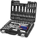 WORKPRO 108-Piece Socket Set, 1/4" & 1/2" Drive Ratchet Kit - 1