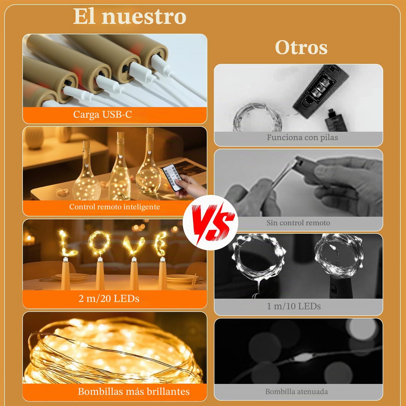 PChero Luces de botella de vino recargables por USB con corcho y temporizador remoto | Paquete de 10, 20 luces LED de 2 m, para manualidades, fiestas, bodas, Navidad, Halloween, festivales, decoración de bar