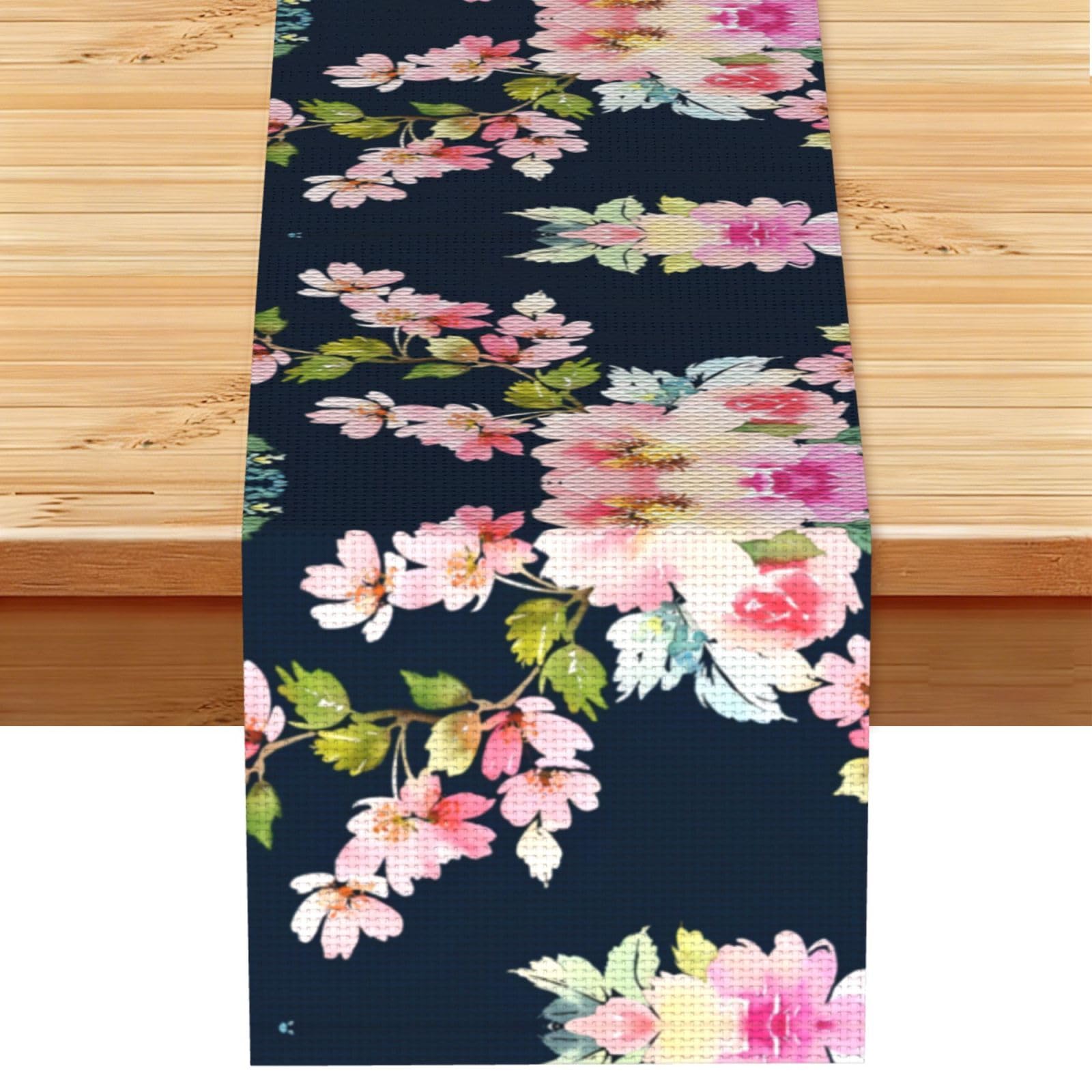 floral Linen Feel Table Runner Wedding Party Home Decoration