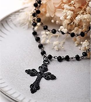 お値下げ◇さえら◇ヒスクローネ◇黒◇総レース◇ポンチョ◇未使用 Amazon | ゴシックビーズクロスネックレス、パンクブラッククロス