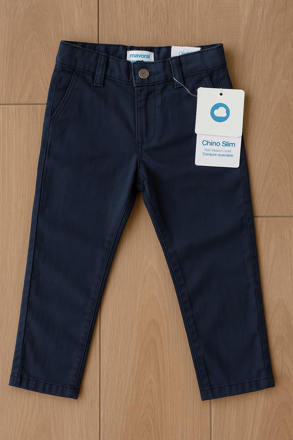 Mayoral Pantaloni Chino Slim Bambino 6-24 Mesi Blu Navy in Cotone con Vita Regolabile, Tasche e Chiusura con Bottone e Zip, 522