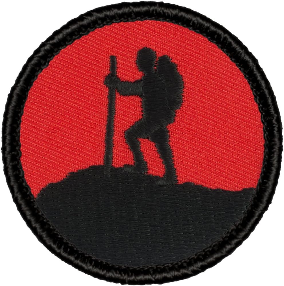 Retro Red and Black Mountaineer Silhouette Patrol Patch - 2 Round (Hook Fastener)