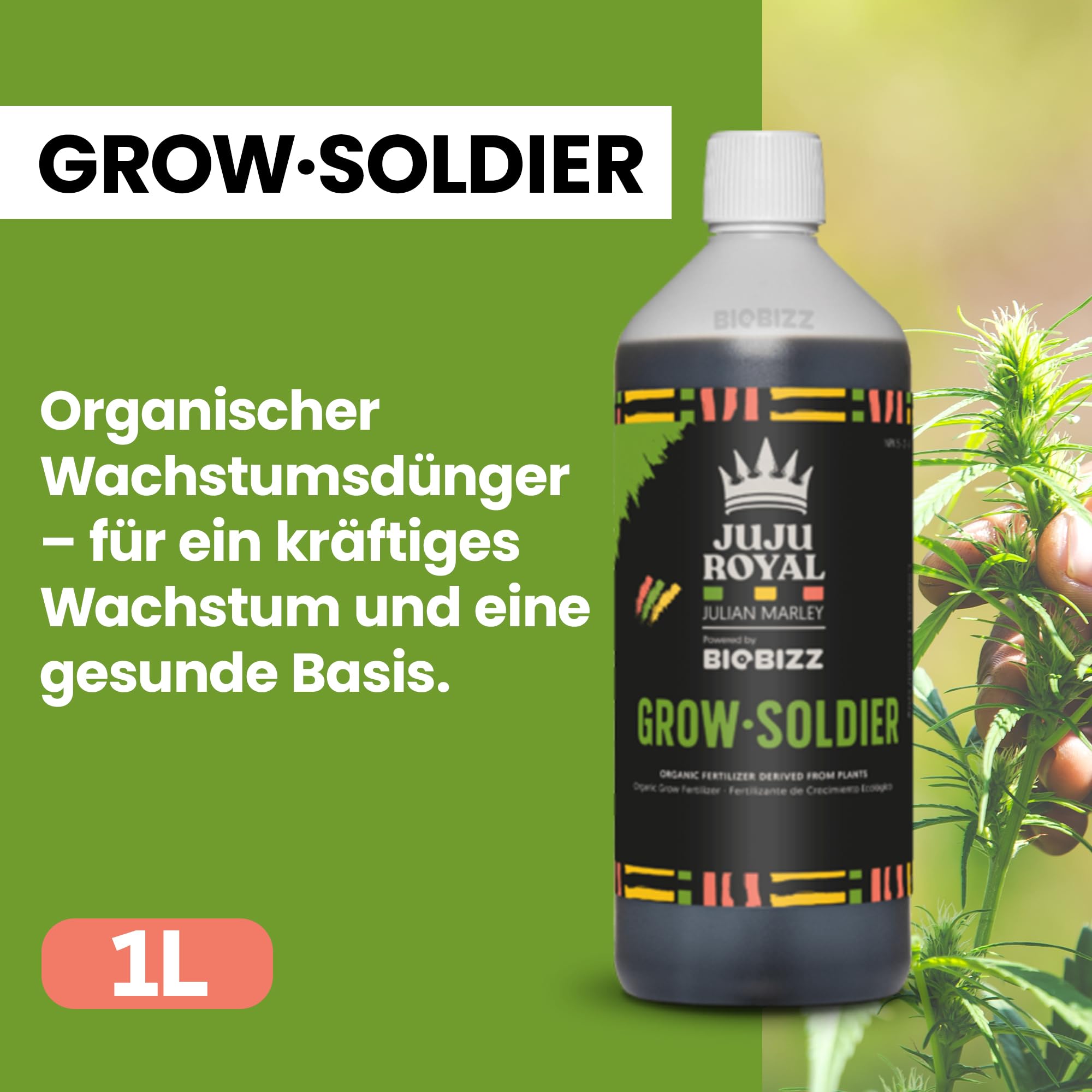 Biobizz Juju Royal Light Rebel Pflanzsubstrat Set mit Grow Soldier, Green Mystic und Flowa Bloom, 50L Torfreduzierte Erde mit 1L Organischen Düngemitteln