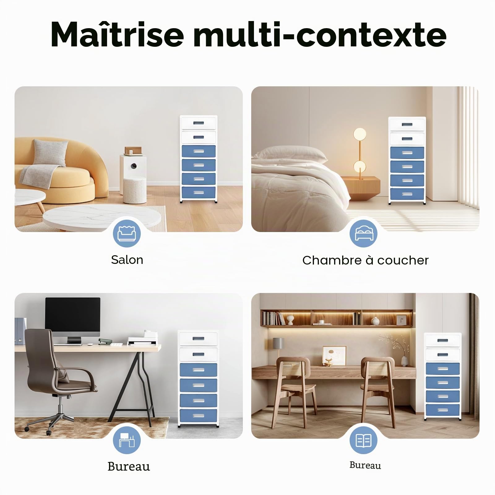 Meuble de rangement à 6 tiroirs, en plastique, avec roulettes, tour de rangement avec tiroirs et roulettes pour chambre à coucher, bureau