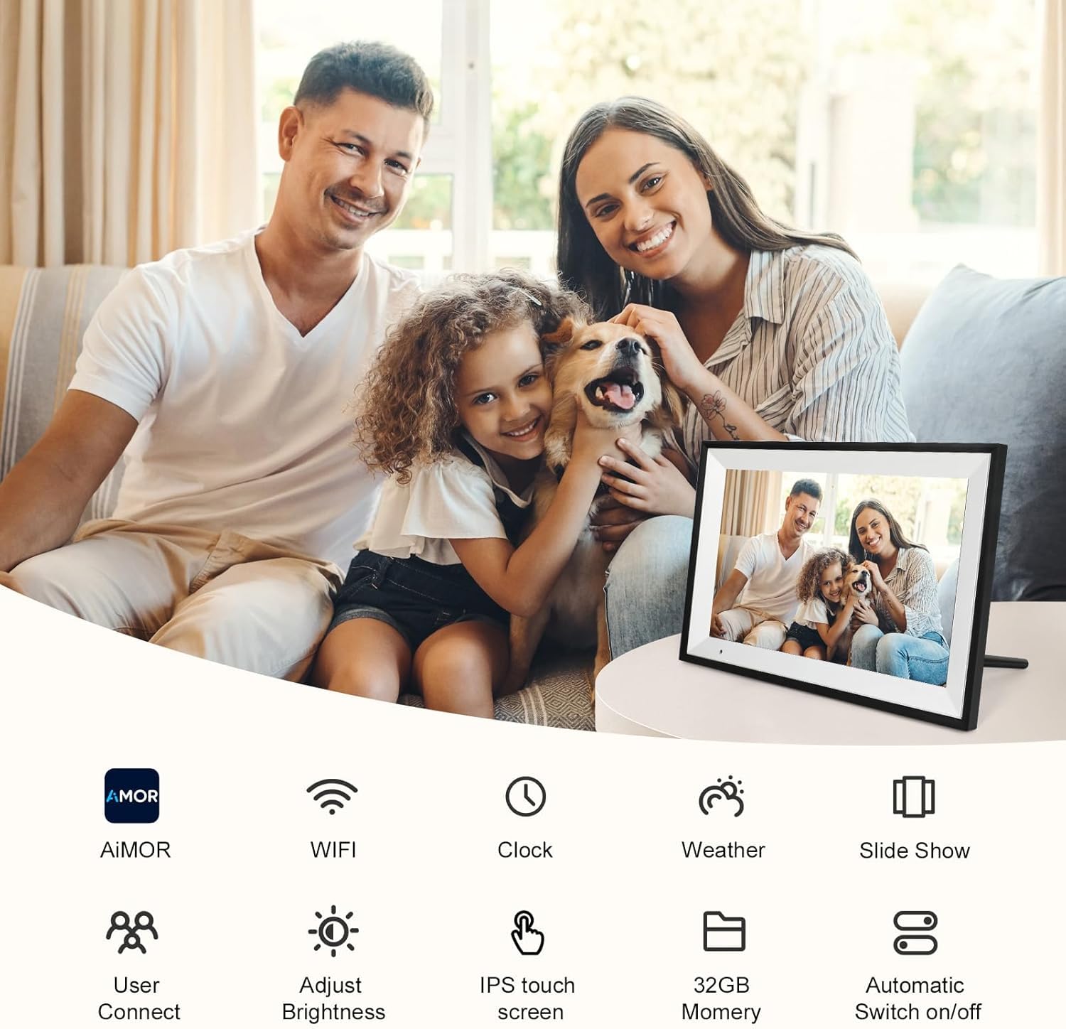Cornice per foto digitale da 10,1 pollici con 32 GB di memoria, cornice digitale con touchscreen Full HD 1280 * 800 IPS, WiFi Smart Frame Condividi foto e video istantaneamente da qualsiasi luogo