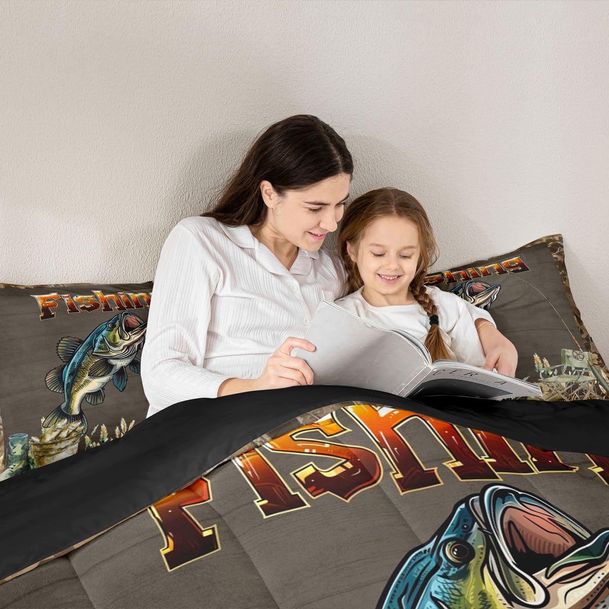 Homemissing Bass Fish Letto Trapuntato Caccia Pesca Per Ragazzi Ragazze Rustico Lakehouse Set Piumini 230x220cm 3 Pezzi Camera Decor