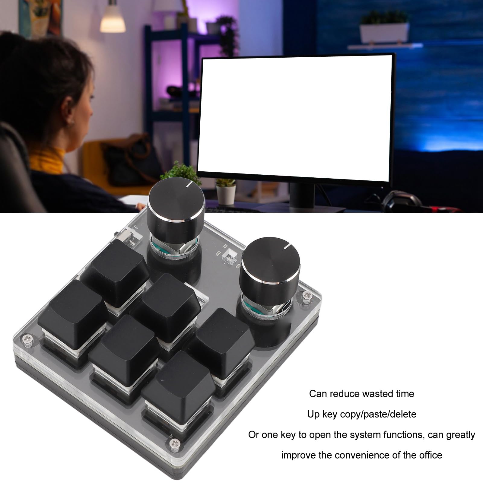 Klawiatura do gier HaloVerde Red Switch z niestandardową funkcją makro, 6 klawiszami i 2 pokrętłami do skomplikowanych skrótów, mechaniczna klawiatura obsługiwana jedną ręką do