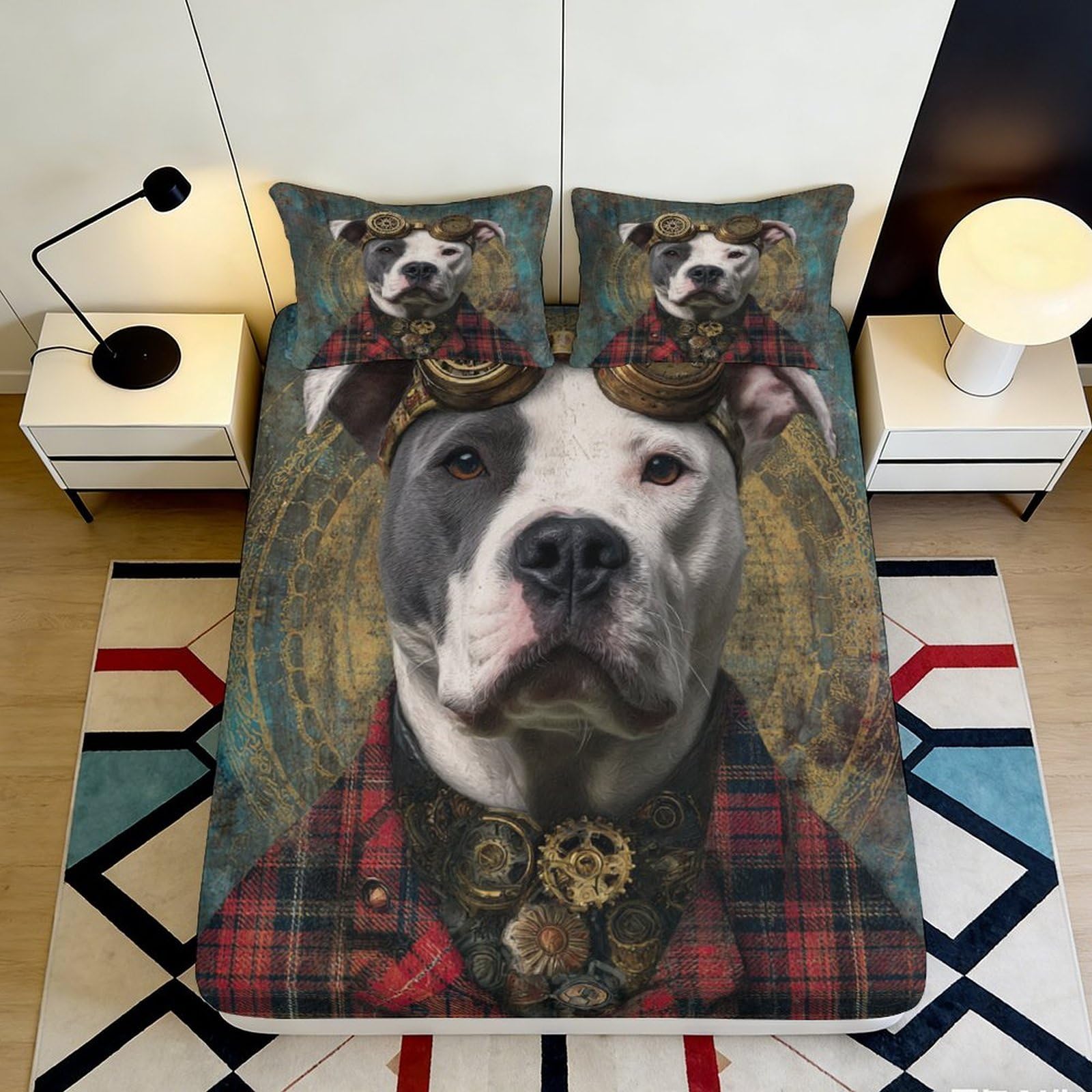 Decorative Dog Print Fitted Sheet 3D Printed Microfiber Soft Touch, Bed Cover for Bedroom, Guest Room Bedding, Wrinkle Resistant, Easy Care, Stylish Accent 160x200x25cm
