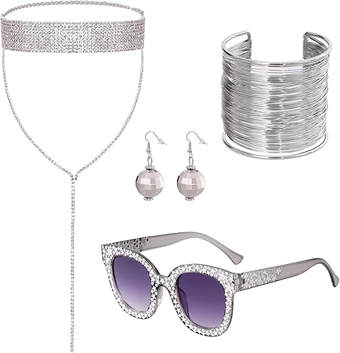 Accesorios de discoteca de los años 70 para mujer, juego de accesorios de disfraz de discoteca de los años 70 para fiesta, Halloween