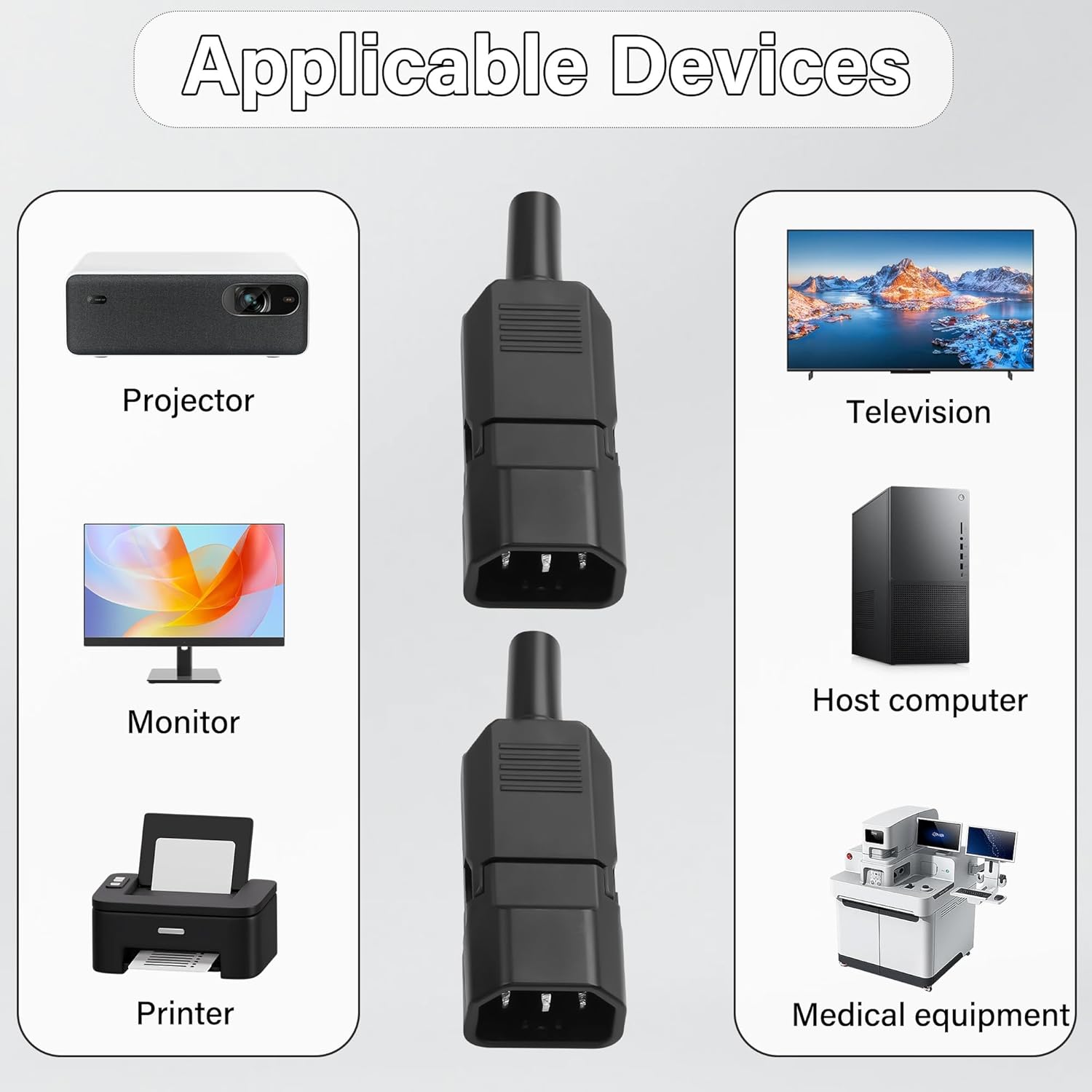 2-Pcs IEC C14 3-Pin Quick-Connect Power Socket Adapter,10A 250V C14 Power Plug Adapter,Detachable C14 AC Power Plug Connector,Compatible with Computers,Servers,Printers.Etc (M)