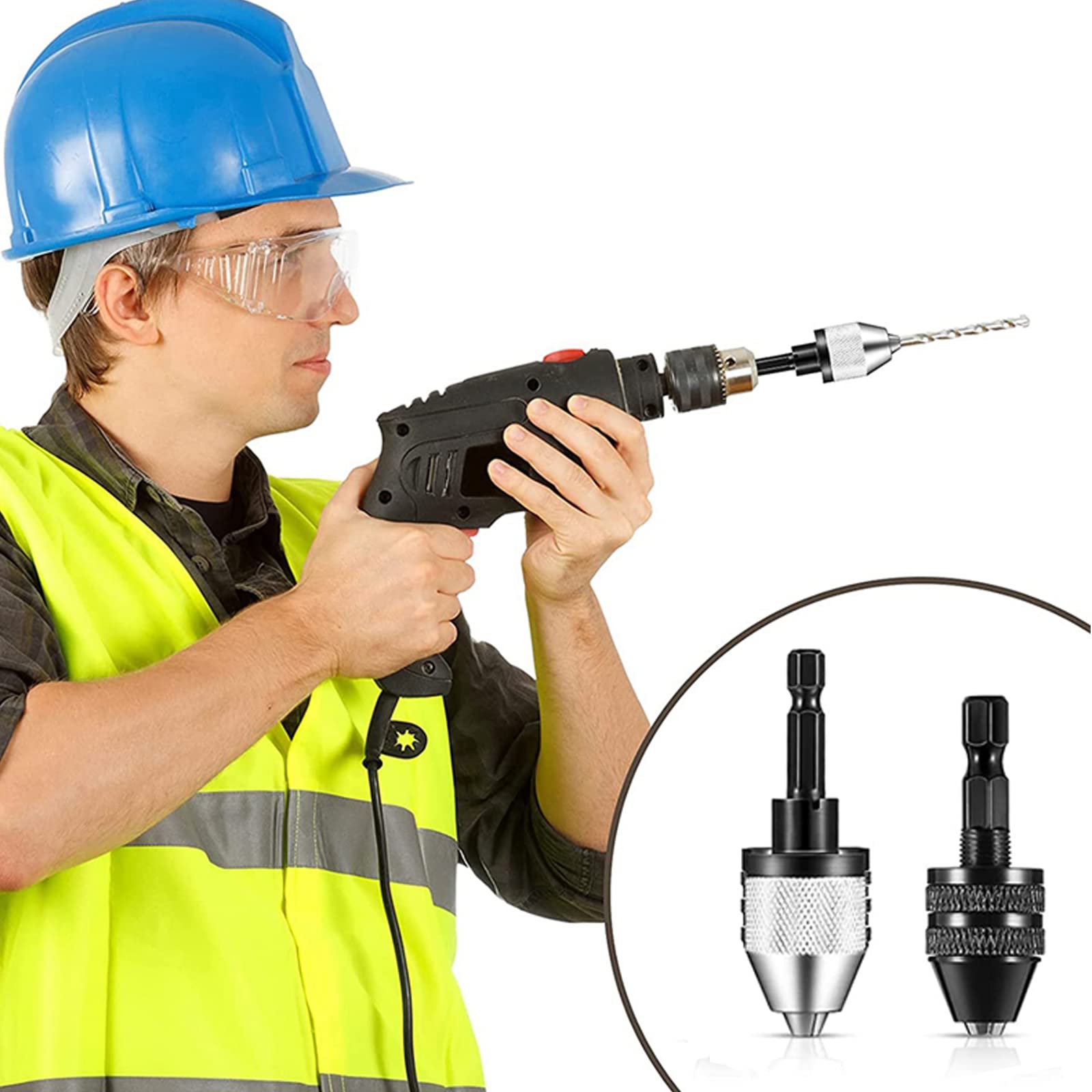 2Pcs 1/4" Inch Hex Shank Keyless Drill Bit Chuck Quick Change Adapter