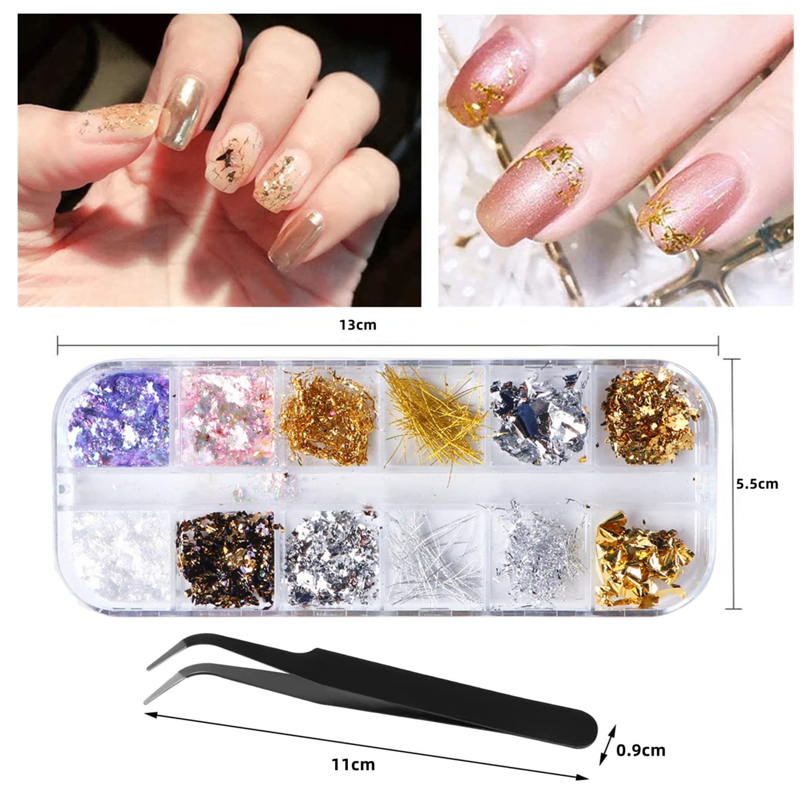 10g Feuilles D'Or Flocons Avec Pince - Kit Dorure Résine Nail Art Bricolage Et Manucure