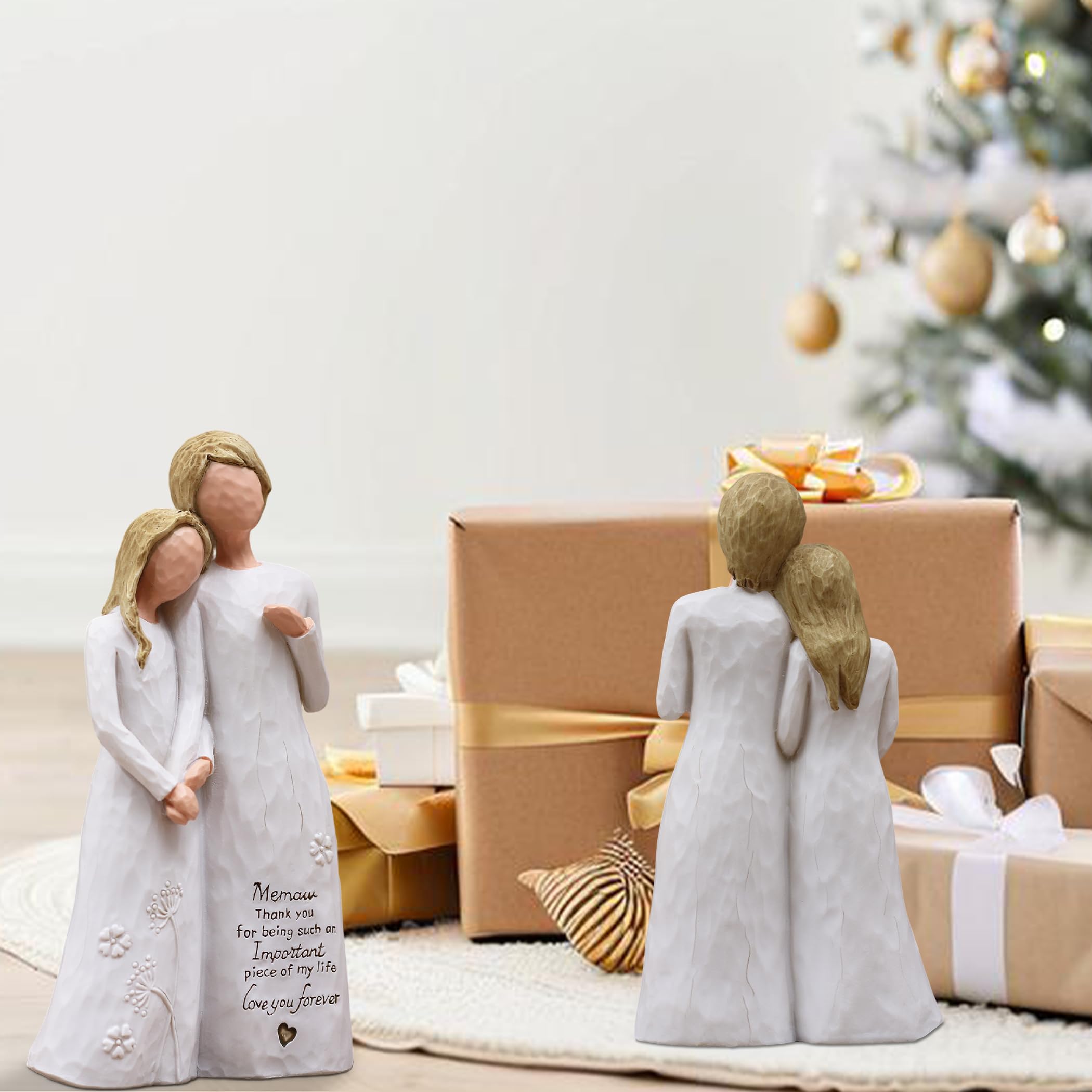 Memaw Gifts for Grandma, for Memaw, Meemaw Gift for Christmas Birthday, Grandmother Granddaughter Embrace Hand-Painted Sculpted Resin Figurine