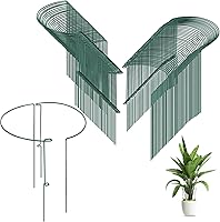 Vista 1 de 42 Pcs Upgraded Plant Support Stakes 9.8 x 14.6 Inch Reinforced Metal Garden Plant Stake Half Round Green Tomato Plant Cage Peony Plant Support Ring