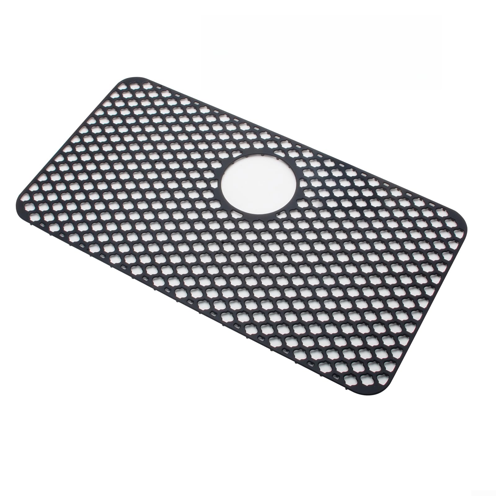 Tappetino in silicone per lavello da 66 cm, con fori di scarico integrati, antiscivolo, scolapiatti da cucina e da bagno, colore nero