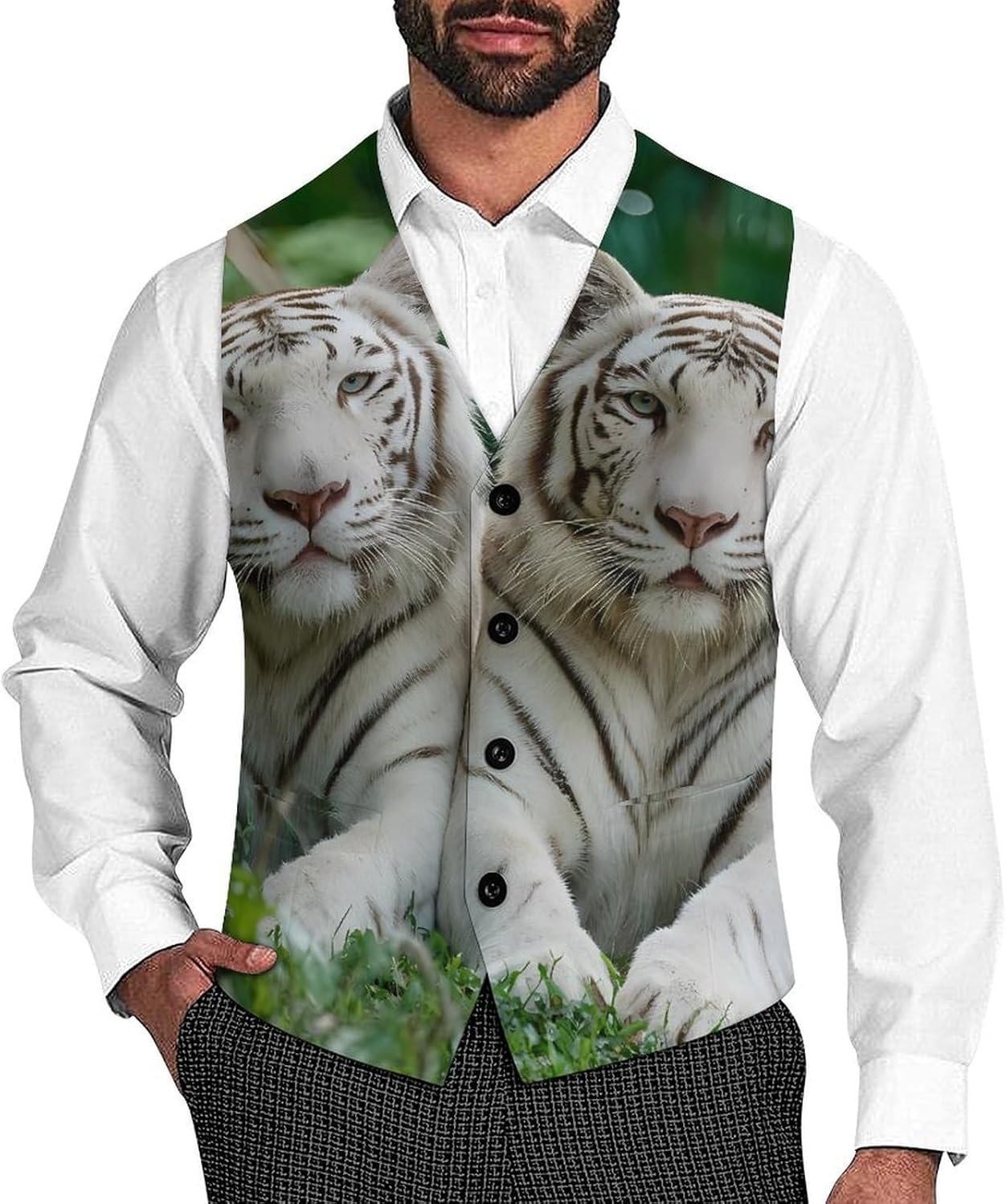 Tiger Print Men's Suit Vest Formal Vests Casual Dress Fit Waistcoat Casual Tuxedo for Business