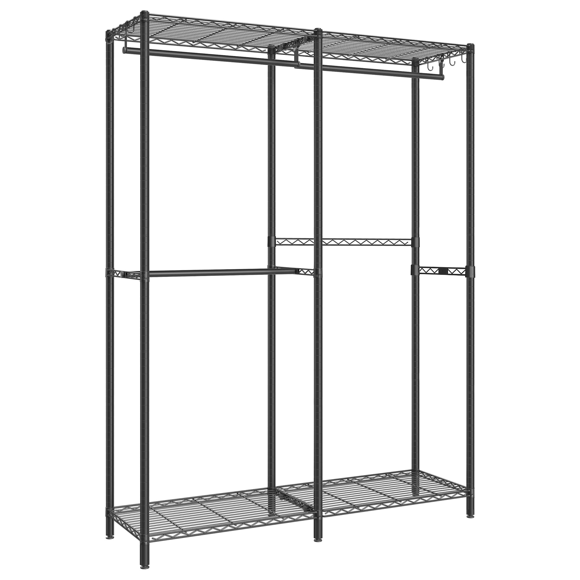SONGMICS ハンガーラック 頑丈 大容量 2段 業務用 全体耐荷重189 kg 棚・フック付き 幅120 × 奥行40 × 高さ192 cm