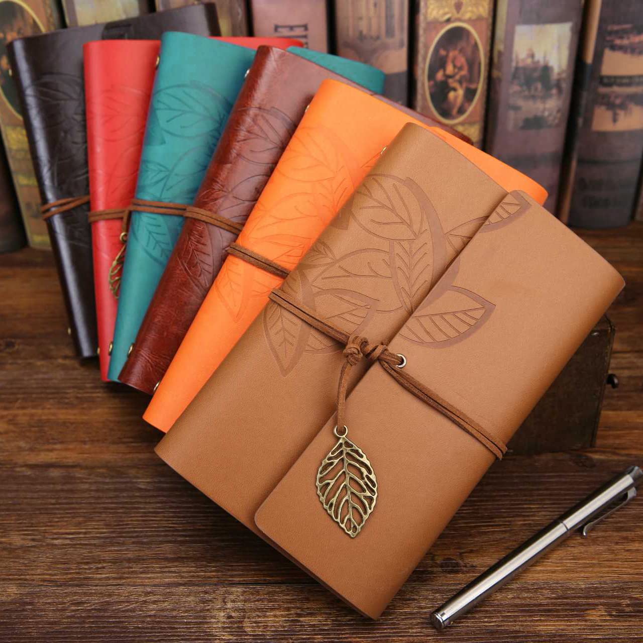 NectaRoy Retro Vintage yapraklı not defteri, klasik PU deri kapak, seyahat defteri, travel journal, günlük, seyahat günlüğü, doldurulabilir eskiz defteri, Sketchbook, 105 x 145 mm
