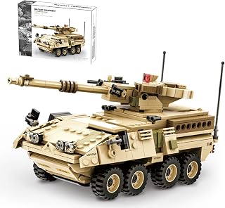 M1128 Armored Military Vehicle Building Set, Military Mobile Gun System Model with Rotating Turret and Cannons, Compatible with Lego for Boys 8-14 & Adults (458pcs)
