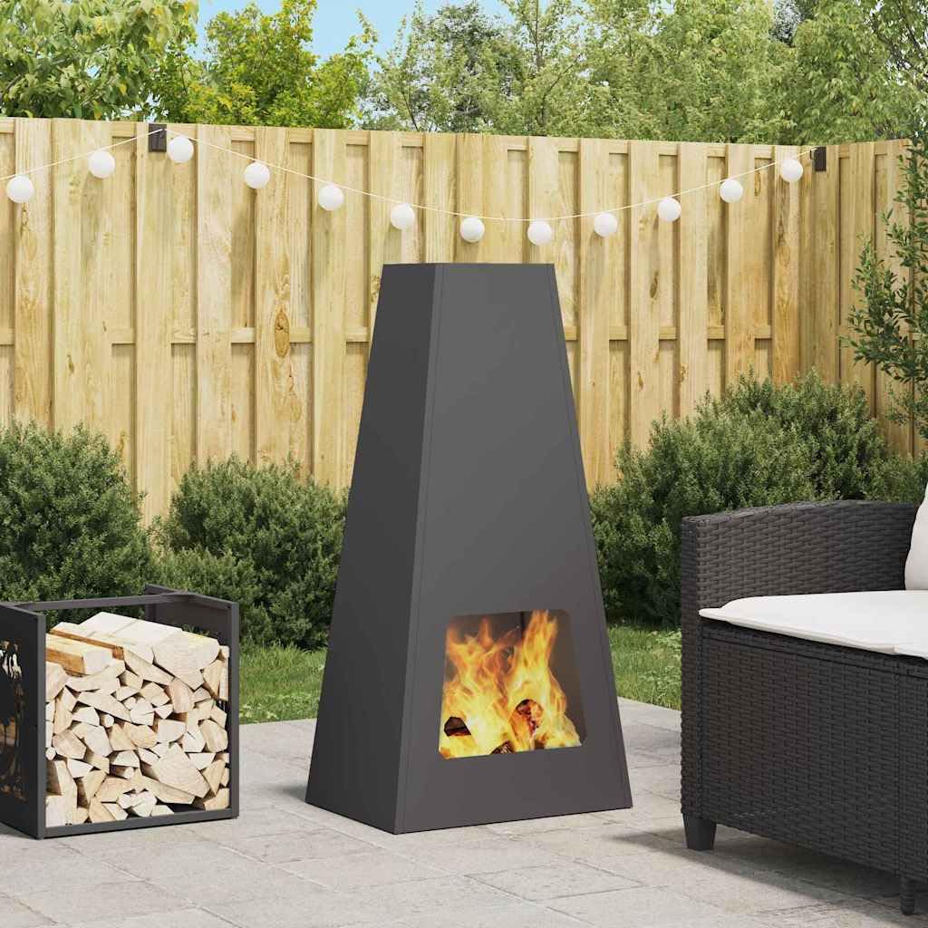 Braciere nero in acciaio 50x35x100 cm camino conico esterno con grande camera di combustione per tronchi di legna, resistente al calore, resistente alla ruggine, ideale per terrazza e giardino