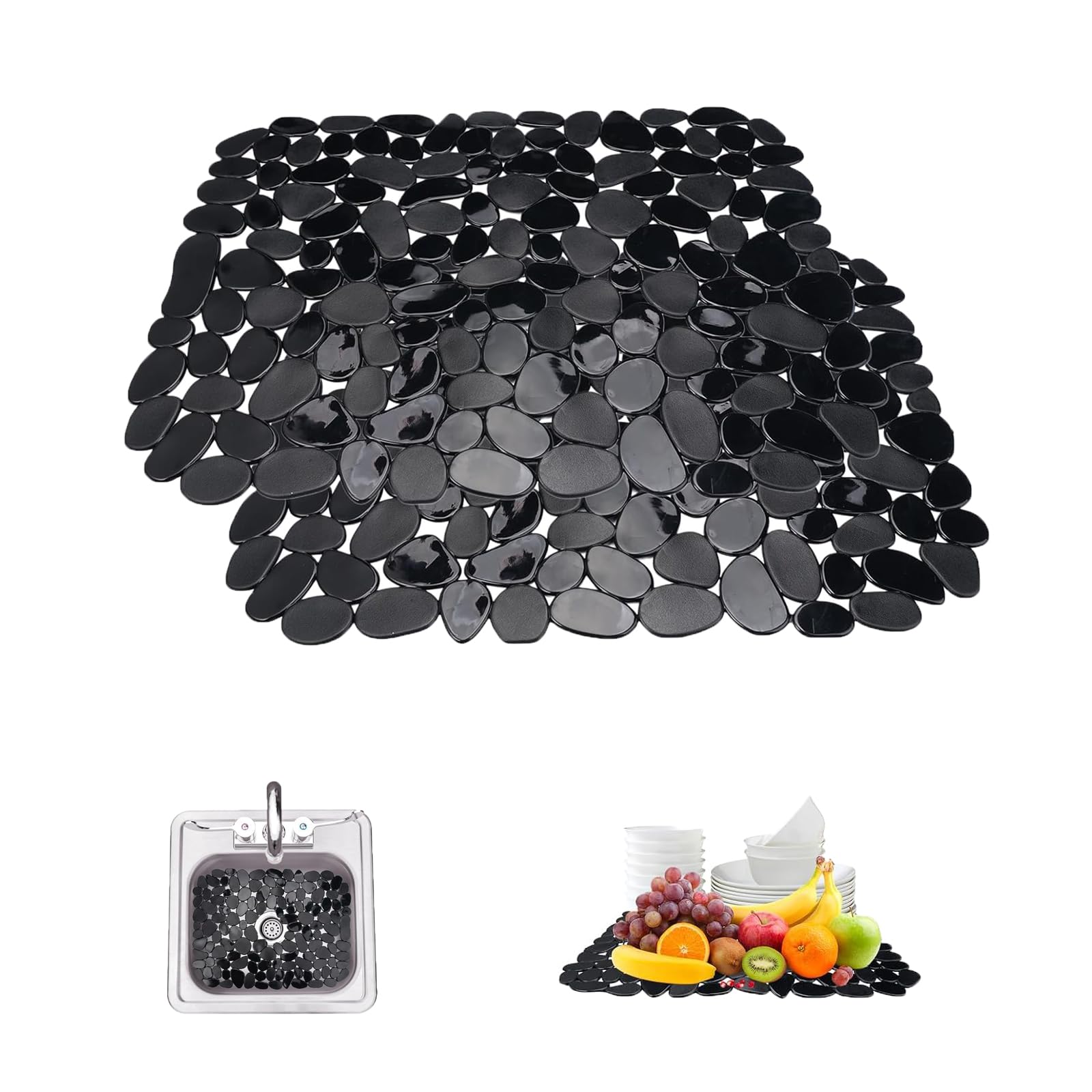 2 Pieces Sink Protector Mats, 40x30cm PVC Pebble Sink Protector