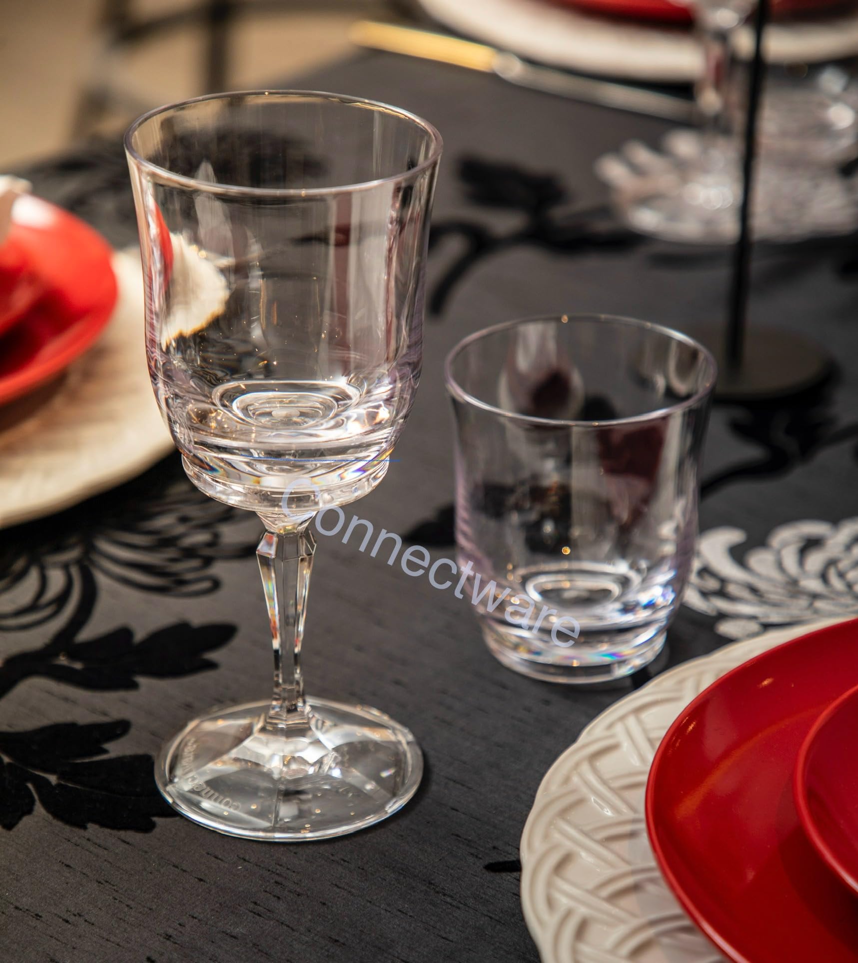 Copas de vino de corte transparente con tallo giratorio para vasos (juego de 4) sin BPA Ecozen