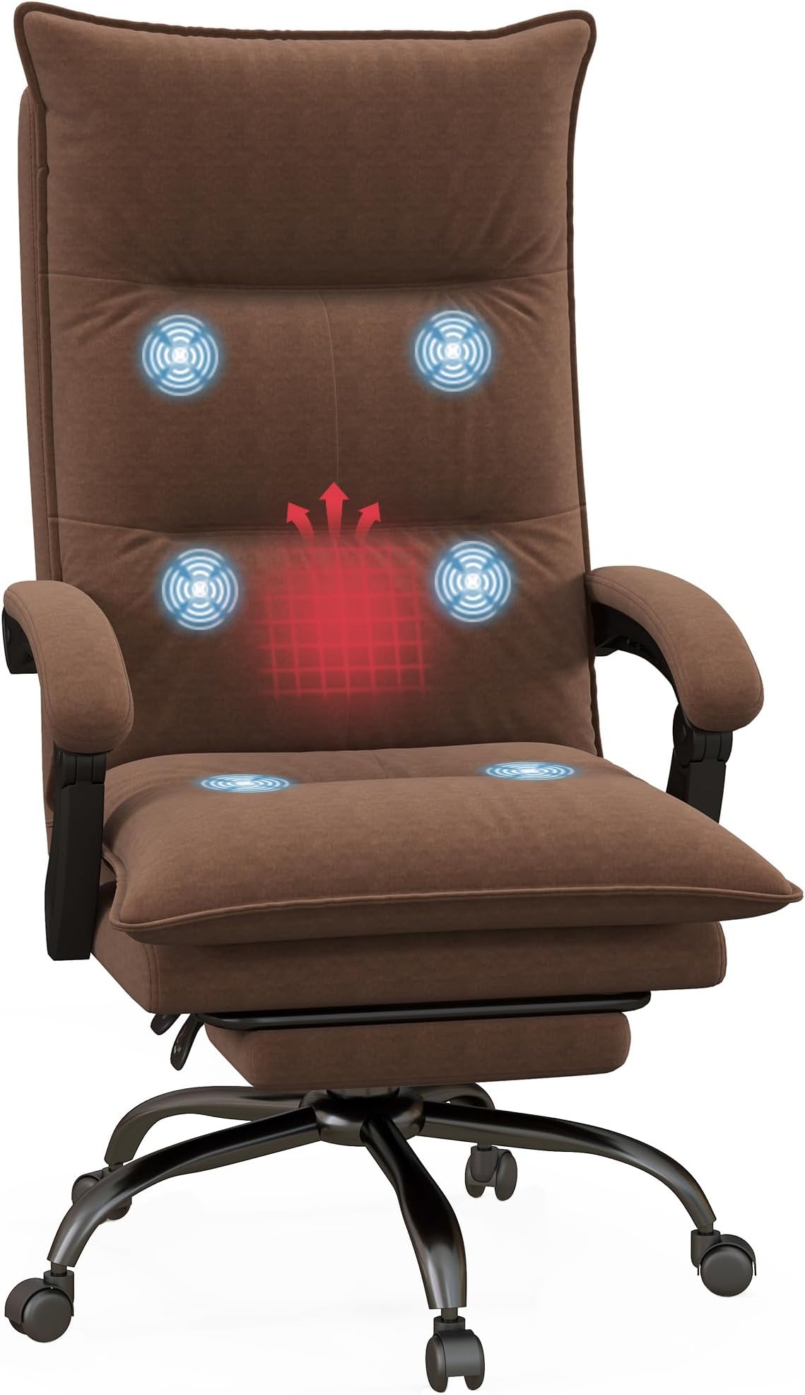 Massage Office Chair with 6 Vibration Points, Executive Computer Desk Chair, Heated Reclining Chair with Footrest, Armrest, Double Padding - Brown