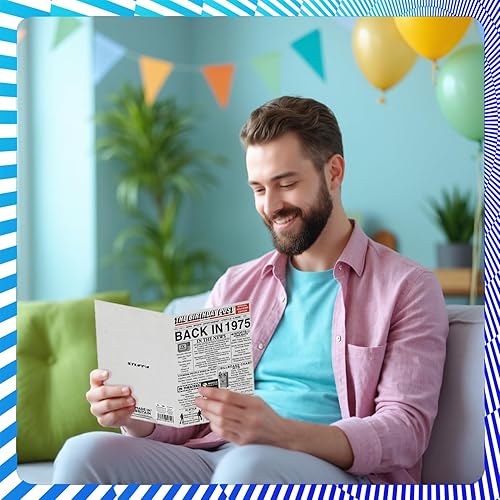 Miniatura 7 de Tarjetas de cumpleaños número 49 para hombres y mujeres, periódico Back In 1975, tarjeta de decoración de cumpleaños 49 para ella, papá, mamá,