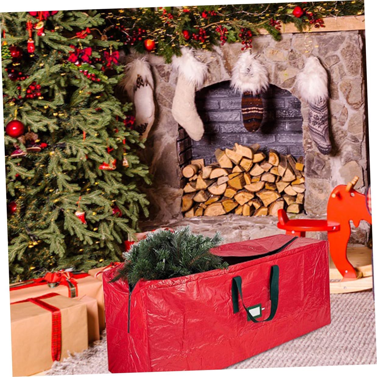 SHERCHPRY Waterproof Christmas Tree Storage Bag Large Red Tree Pouch 165x38x76cm Sturdy Dustproof Storage Organizer with Handles for Holiday