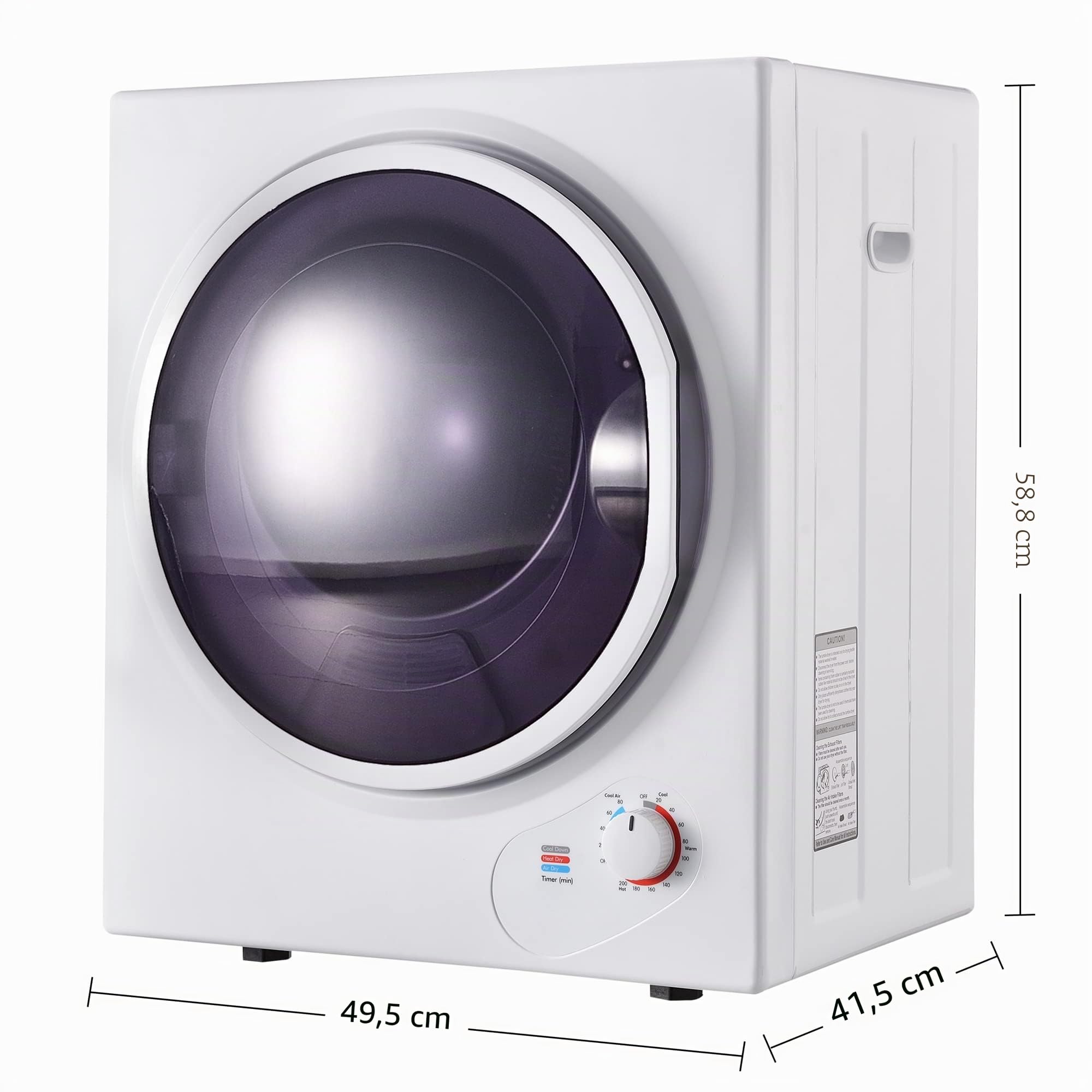 Merax Piccola asciugatrice con protezione da surriscaldamento, montaggio a parete con doppio filtro e timer, 2,5 kg, 850 W, bianco