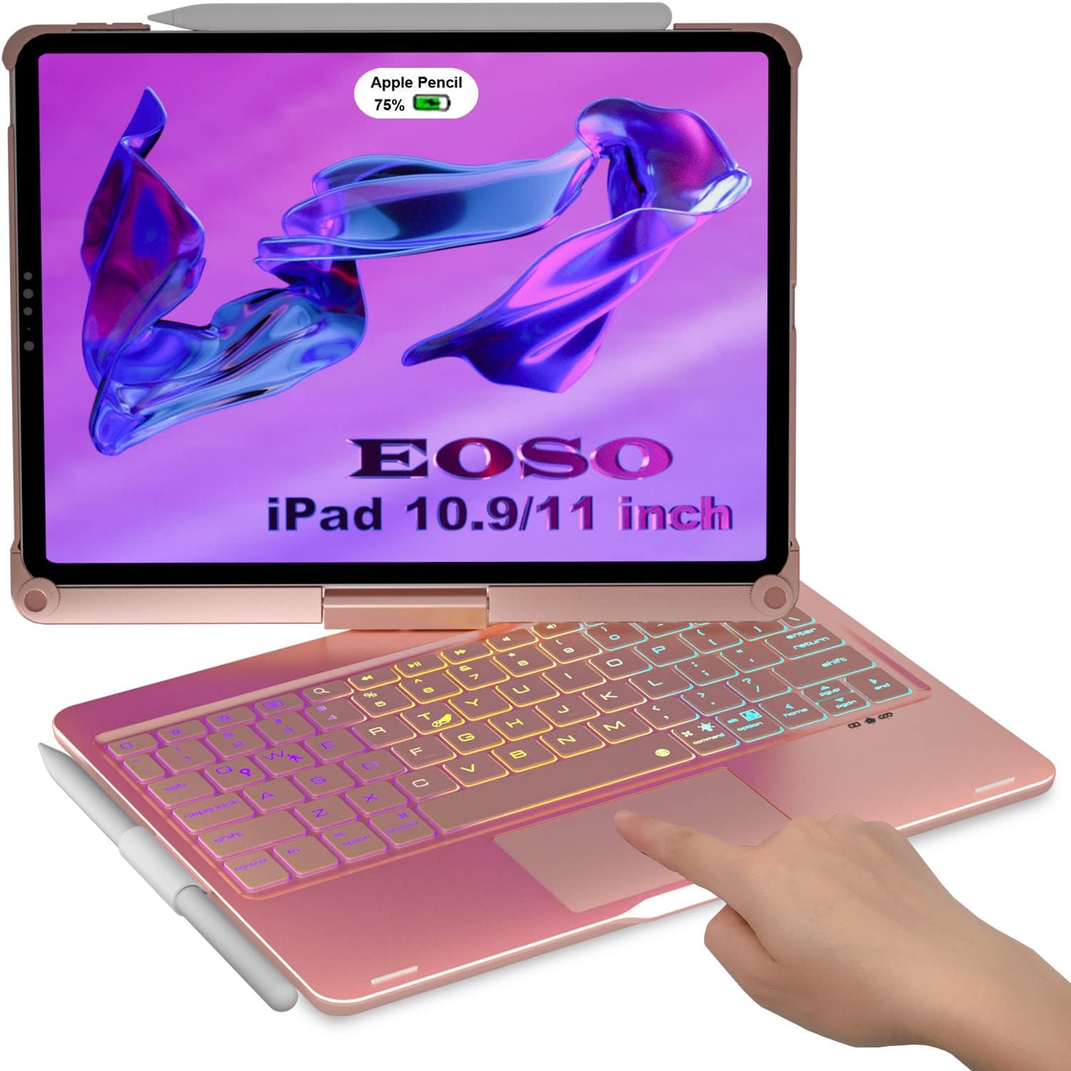 eoso iPad Air 4th Generation Case with Keyboard–Magic 360° Rotatable Touchpad Keyboard Case with Rainbow Backlits for iPad 10.9" Air 4th Gen 2020/iPad 11 inch 1st/2nd/3rd Gen (Rose Gold)